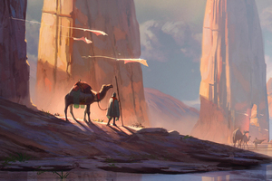 Digital Art Camel Desert 4k