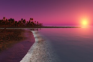 Digital Coastal Beach Sunset Wallpaper