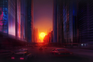 Digital Drawing City Sunset 4k (2932x2932) Resolution Wallpaper