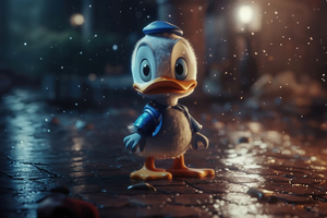 Disney Donald Duck In Rain Cute 5k Wallpaper