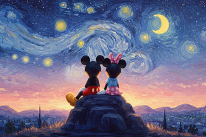 Disney Mickey And Minnie Starry Night (1280x800) Resolution Wallpaper