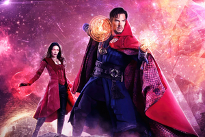Doctor Strange And Scarlet Witch Flames And Power (2560x1080) Resolution Wallpaper