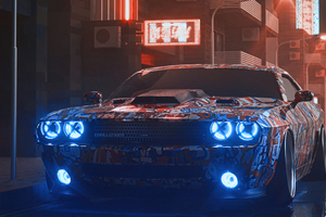 Dodge Challenger Neon Eyes 4k