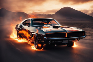 Dodge Charger On Fire (1600x900) Resolution Wallpaper