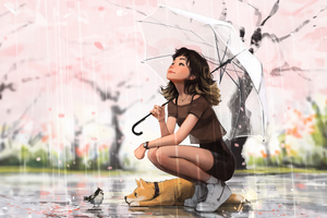 Dog And Umbrella (1600x900) Resolution Wallpaper