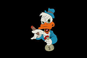 Donald Duck Cigar And Money In Minimal (5120x2880) Resolution Wallpaper