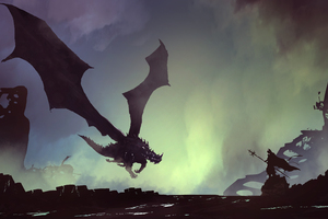 Dragon And Warrior Painting Fantasy 5k