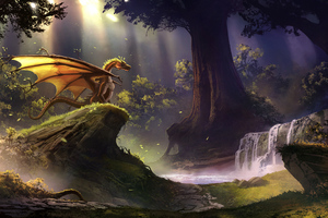 Dragon In Magical Forest (1336x768) Resolution Wallpaper