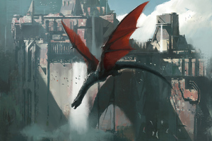 Dragon Taking Down The Wall (2560x1080) Resolution Wallpaper