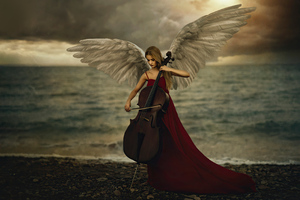 Dreamy Angel Playing Violin Wallpaper