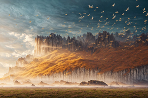 Dreamy Desert Birds Dancing In The Air 4k (1360x768) Resolution Wallpaper