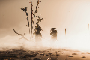 Duel Of The Drowning Marsh Ghost Of Tsushima (1360x768) Resolution Wallpaper