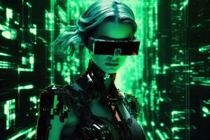 Electric Dreams Neon Cyborg In The Matrix (2048x2048) Resolution Wallpaper