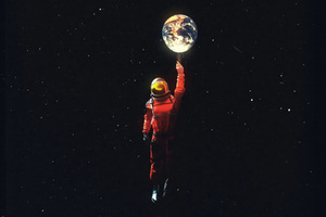 Elevating Dreams Astronaut Balloon Ascension Wallpaper