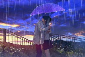 Embraced By Rain Anime Couples Love Story (1336x768) Resolution Wallpaper