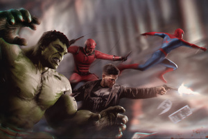 Epic Marvel Heroes Battle Scene (1920x1080) Resolution Wallpaper