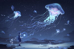 Ethereal Elegance Jellyfish Anime Spectacle (5120x2880) Resolution Wallpaper