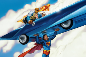 Fantastic Four And Superman Sky Adventure (3440x1440) Resolution Wallpaper