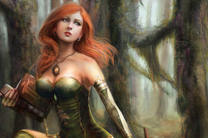 Fantasy Red Head Girl With Book (2880x1800) Resolution Wallpaper