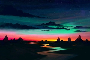 Fantasy Sunset Landscape (320x240) Resolution Wallpaper