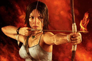 Fiery Lara Croft (2048x1152) Resolution Wallpaper