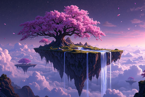 Floating Islands Cherry Blossom Trees (2880x1800) Resolution Wallpaper