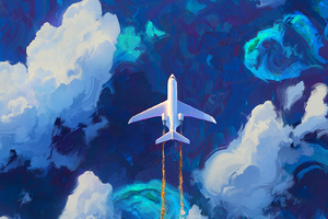 Flying Plane In Clouds Artwork