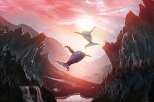 Flying Whales 4k Wallpaper