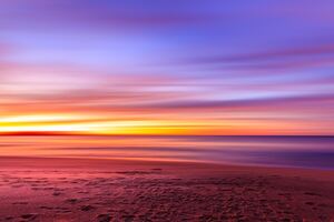 Footsteps At Beach Evening Sunset Wallpaper