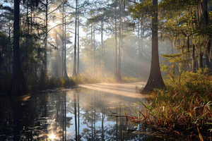 Forests Trees Swamp Rays Of Light (1152x864) Resolution Wallpaper