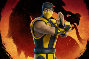 Fortnite Scorpion Mortal Kombat (2560x1024) Resolution Wallpaper