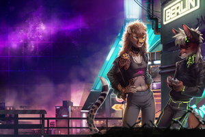 Fox And Leopard In Scifi Cyberpunk World 4k