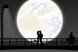 Full Moon Night Couple Kiss