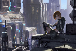 Future Soldier Cyberpunk Girl High Rise Hunter (1360x768) Resolution Wallpaper