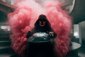 Gas Masked Character With Helmet Exuding Smoke (1360x768) Resolution Wallpaper