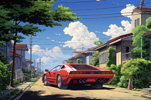 Ghibli Style Lamborghini Countach (3840x2160) Resolution Wallpaper