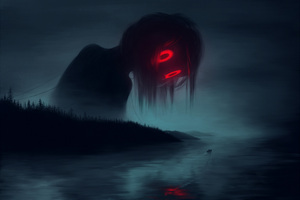 Giant Girl With Big Red Eyes Artwork (1920x1200) Resolution Wallpaper