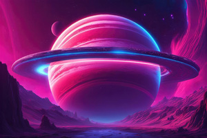 Giant Planet Scifi Synthwave 4k (1600x900) Resolution Wallpaper