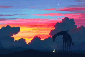 Giraffe Under The Moonlight Wallpaper