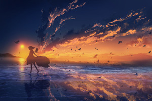 Girl At Horizon While Sunset (2880x1800) Resolution Wallpaper