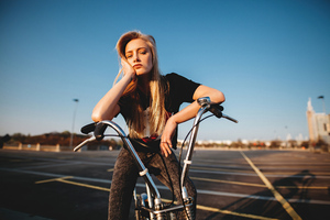 Girl Bicycle Jeans 4k (1366x768) Resolution Wallpaper
