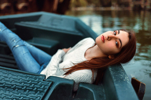 Girl Boat Looking At Viewer 4k (1280x720) Resolution Wallpaper