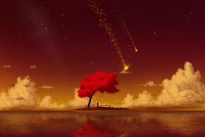 Girl Cherry Blossom Night 8k (1440x900) Resolution Wallpaper