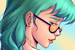 Girl Green Hairs Sun Glasses Illustration 5k (1336x768) Resolution Wallpaper
