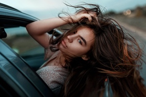 Girl Hair Blowing In Wind Car