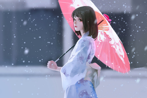 Girl Holding A Umbrella 4k