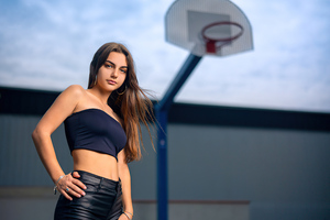 Girl In Basketball Court 4k (1360x768) Resolution Wallpaper