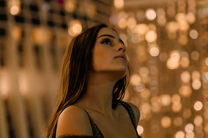 Girl In City Skyline At Night High Fashion Photoshoot 4k (1360x768) Resolution Wallpaper