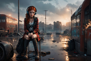 Girl In Devastated City Wallpaper