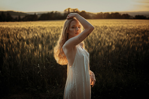 Girl In White Dress Basks In The Warm Of Rays (2932x2932) Resolution Wallpaper